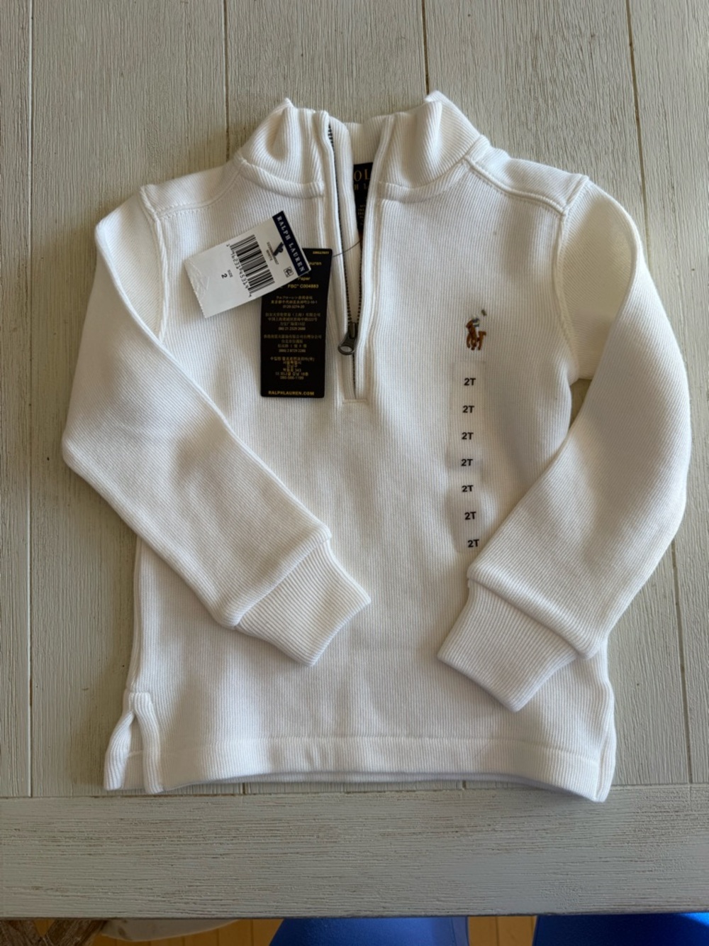 Ralph Lauren Toddler White Half-Zip Sweatshirt with Pony Logo